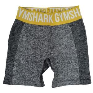 Gymshark Flex Shorts Athletic Biker Shorts Mid Rise Charcoal Gray Yellow Size XS